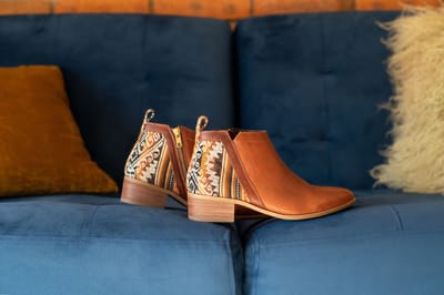 Inkkas, Brown leather Bootie, Dames, Enkellaars, Suede, Old Western Print, Rubberzool, Maat 37