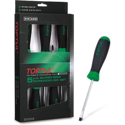 Sleuf+Kruissleuf Schroevendrehersatz TOPTUL 5Stk 5.5x100 6.5x150 8.0x175