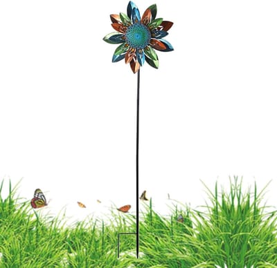 Windspinners Tuindecoratie - Buitensculptuur Pinwheel - Tuin Verfraaien - Dubbele Rotatie - 122 cm Hoog - Meerkleurig