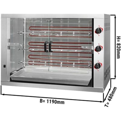 GGM Gastro Elektro Hähnchengrill - 14,4 kW - mit 3 Spießen für bis zu 18 Hähnchen Zilver