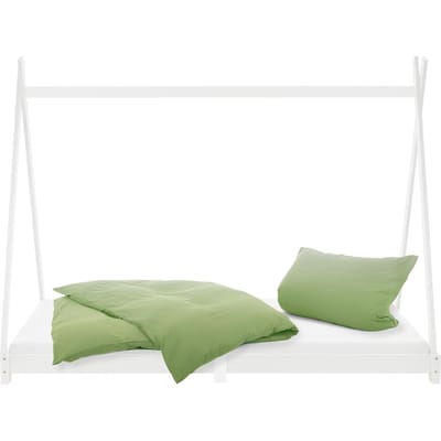 Kinderbed Tipi 90x200 cm wit gemaakt van grenenhout incl. matras H-16cm houten bed met lattenbodem ML design