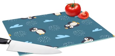 Glazen Snijplank - 39x28 - Pinguïn - Wolken - Jongens - Design - Snijplanken Glas