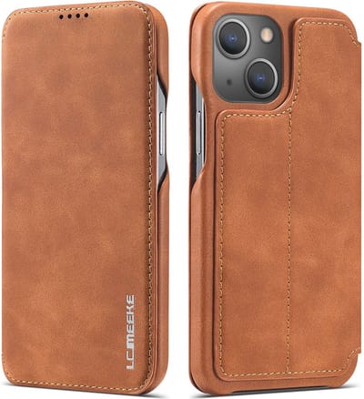 LC.IMEEKE Hoesje - Geschikt voor iPhone 13 Hoesje - LC.IMEEKE Retro Book Case - Bruin
