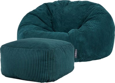 icon - Kingston Zitzak Fauteuil met Poef - Ribfluweel - Blauwgroen