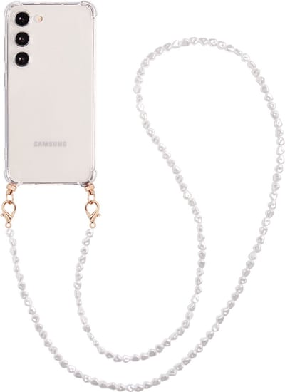 Casies hoesje geschikt voor Samsung Galaxy S21 Met Afneembare Parel Koord - Telefoonhoesje met parelkoord - Strap Case - Detachable - Lanyard - Crossbody - Transparant