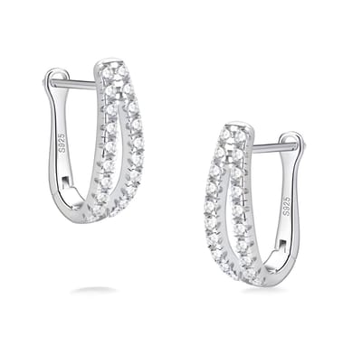Oorbellen - oorringen - 925 Sterling Zilver - zirkonia - klapsluiting - zilverkleurig