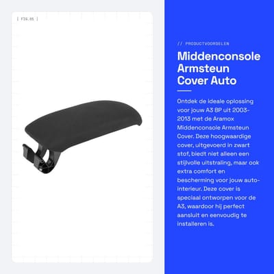 Dailygoods- Armsteun Cover Zwart - Middenconsole - Stof - A3 8P/ 2003-2013 - 8P0864245P - Perfecte Pasvorm