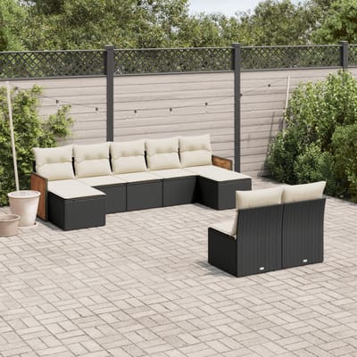 vidaXL - 9-delige - Loungeset - met - kussens - poly - rattan - zwart
