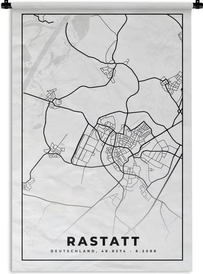 Wandkleed - Wanddoek - Stadskaart - Rastatt - Kaart - Plattegrond - 120x180 cm - Wandtapijt
