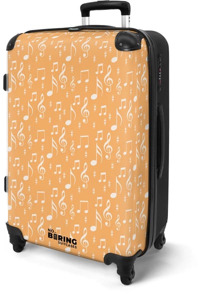 NoBoringSuitcases.com® - Koffer groot - Rolkoffer lichtgewicht - Oranje met muzieknoten - Vakantie reiskoffer met 4 wielen - Grote trolley XL - Travel suitcase large - 20 kg bagage - Ruimbagage medium met TSA slot