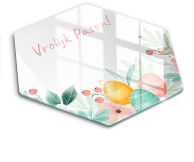 Wallfluent Glazen Snijplanken - Vrolijk Pasen! Snijplanken Glas - h40 cm - Veelkleurig Snijplanken van Glas - Hittebestendige Glazen Snijplank - Snijplank van Glas met Print - Antislip Keuken Snijplank Glas