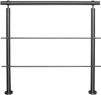 Roestvrij stalen balustrade voor balkon en trap, 1,0 m met 2 palen en horizontale stangen