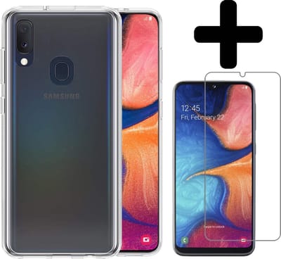 Hoesje - Met Screenprotector - Geschikt voor Samsung Galaxy A20e - Sterk & Shockproof - Back Cover - Siliconen Case - Telefoon Hoes - Telefoonhoesjes - Transparant