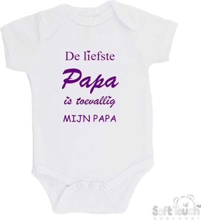 100% katoenen Romper "De liefste papa is toevallig mijn papa" Meisjes Katoen Wit/paars Maat 62/68