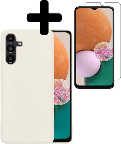 Hoesje - Met Screenprotector - Geschikt voor Samsung Galaxy A13 5G - Sterk & Shockproof - Back Cover - Siliconen Case - Telefoon Hoes - Telefoonhoesjes - Wit