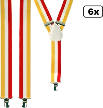 6x Bretel rood/wit/geel - festival thema feest party fun bretels
