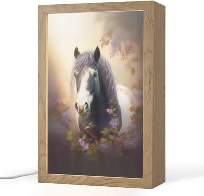 Nachtlampje 20x30 cm - Kinder lampje - Paard - Natuur - Dieren - Bloemen - Paars - Tafellamp kinderkamer - Slaapkamer lamp - Bedlamp kinderen - Kinderlampje stopcontact - Wandlamp babykamer - Nachtlampjes