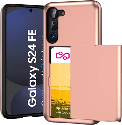 Hoesje met Pasjeshouder geschikt voor Samsung Galaxy S24 FE - Back Cover SlideCase Roségoud