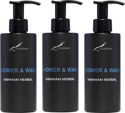 Shower & Wash Hammam Herbal 300 ml - met pomp - zwarte fles - set van 3 stuks - Voordeelverpakking