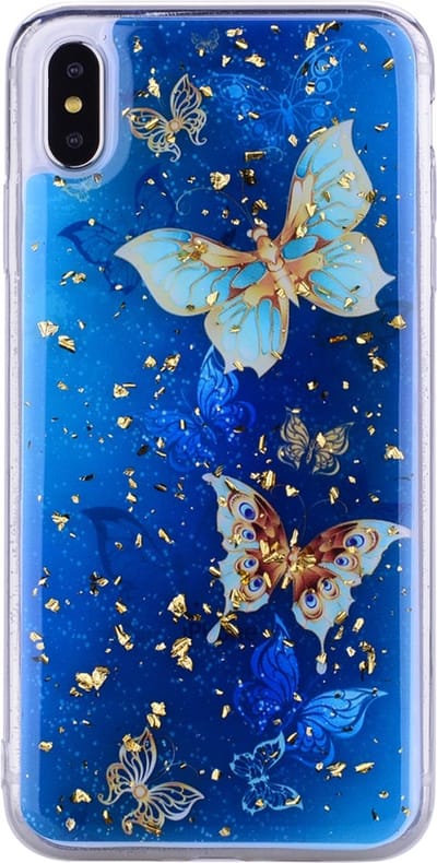Peachy Glitter hoesje vlinders TPU goud geschikt voor iPhone XS Max - Blauw