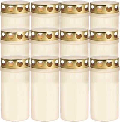12x Witte grafkaarsen/gedenklichten met deksel 6 x 12,6 cm 2 dagen - Gedenkkaars - Graflichten/herdenkingslichten