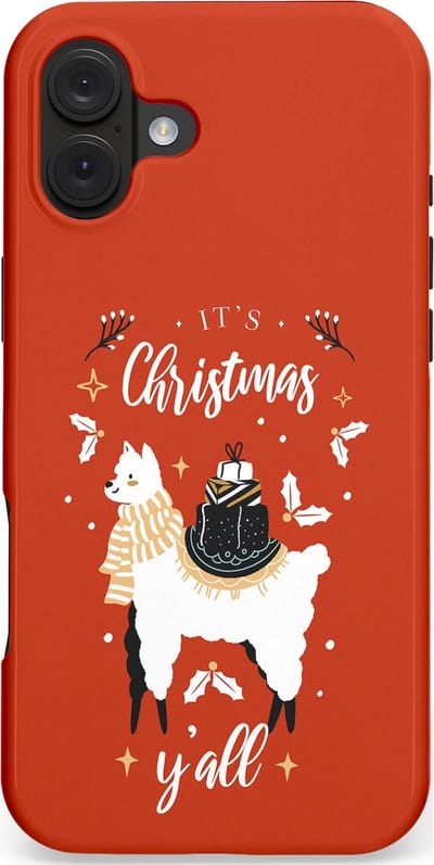 Casetastic hoesje geschikt voor Apple iPhone 16 Plus - MagSafe - Dubbellaagse bescherming - Rode Witte Kerst Lama - Fashion Case - Terracotta