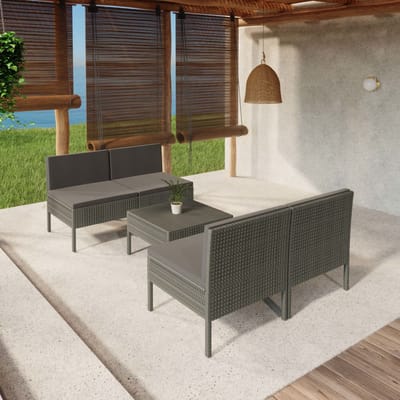 vidaXL - 5-delige - Loungeset - met - kussens - poly - rattan - grijs