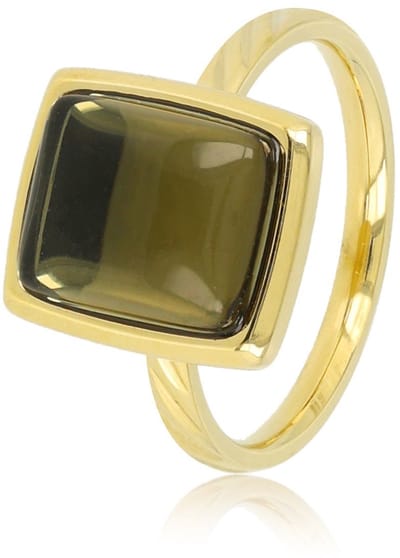 My Bendel - Striped Goudkleurige Damesring met 11 Mm Licht Groene Glassteen - Goudkleurige Damesring - Licht Groene Glassteen - Design - met Luxe Cadeauverpakking | Sieraden Voor Dames | Maat 17.00 Mm / Maat 53