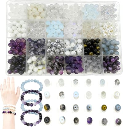 Kralen voor armbanden, 24 kleuren, 8 mm kralen, glazen kralen om te rijgen, voor armbanden om te rijgen en zelf te maken