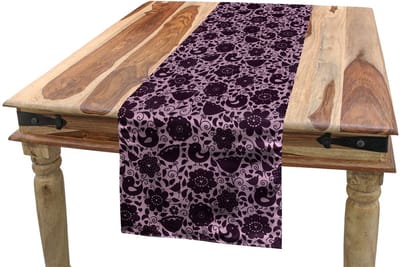 ABAKUHAUS Bloemen Tafelloper – Doodle Natuur Vogels – 40 x 180 cm – Lavendel/Pruim