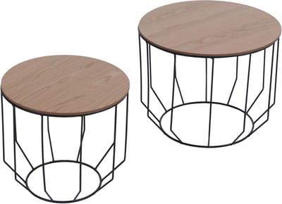 MCA 2-delige set salontafel MCW-P58, bijzettafel koffietafel loungetafel, industrieel metaal hout eiken