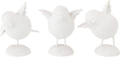 J-Line figuur Vogel Op Voet - polyresin - wit - set van 3