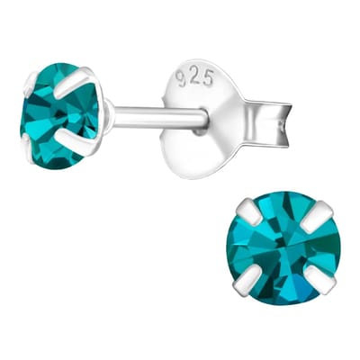 Aramat Jewels | Oorbellen | 925 Zilveren Kristal Oorbellen - Sprankelende Zirkonia Studs | 4mm / Blauwe Zirkoon | | | Zilver | Kinderen, Volwassenen | Verkleurd niet