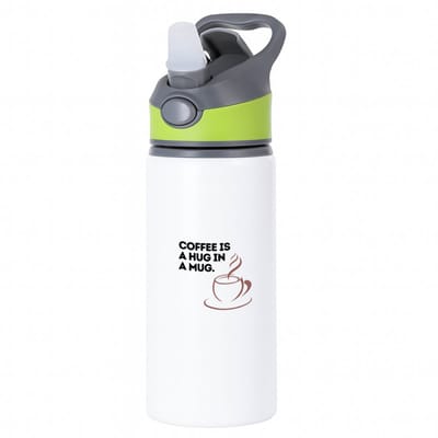 Hacebo® - coffee is a hug in a mug waterfles met rietje groen - Koffie - koffie drinkers/liefhebbers - verjaardagscadeau - cadeau - kado - geschenk - verjaardag - collega's - water fles - 650ML