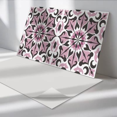 Wallfluent Vinyl Tegels - Plantenpatroon in Symmetrie Vinyl Tegels Zelfklevend - 40 cm x 20 cm - Roze PVC Tegels - Set van 10 - Rechthoek PVC Tegels - Patroon Plaktegels - Zelfklevende Vinyltegels - Plaktegels Keuken en Badkamer