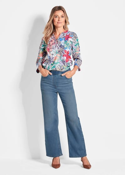 Jeans VERA met elastische tailleband en wijde pijpen - lichtblauw - Gr. 21 van Goldner Fashion