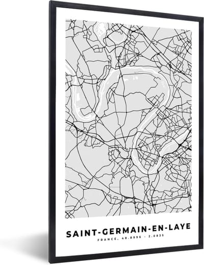 Fotolijst incl. Poster - Stadskaart – Frankrijk – Kaart – Saint-Germain-en-Laye – Plattegrond - 40x60 cm - Posterlijst