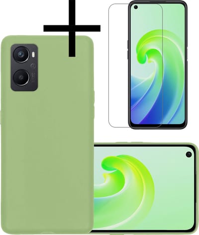 Hoesje - Met Screenprotector - Geschikt voor OPPO A76 - Sterk & Shockproof - Back Cover - Siliconen Case - Telefoon Hoes - Groen