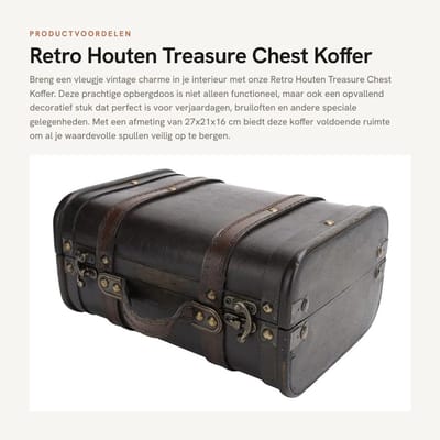 Dailygoods- Opbergdoos Elegante Houten Kist - Vintage Opbergdoos - Decoratieve Koffer - Gebruiksvriendelijke Handgreep - 9.4x6.8x4.7 inch - Retro Ontwerp - Opbergkist