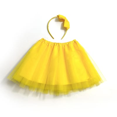 Ensemble Tutu Enfant Tulle Moelleux – Jupes Volumineuses Transparentes & Bandeaux assortis Disponibles dans une variété de couleurs One Size jaune
