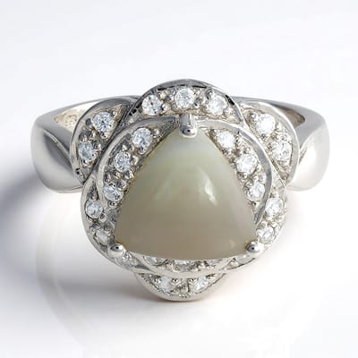 Cavill - Elegante Zilveren Dames Ring - 2,38 ct Botswana Agaat Triljant Cabochon - 0,563 ct Zirkonen - 925 Sterling Zilver