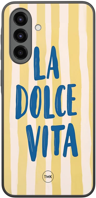 Hoesje geschikt voor Samsung Galaxy A36 - La dolce vita - Geel - TPU case - Tekst - Hardcase zwart telefoonhoesje