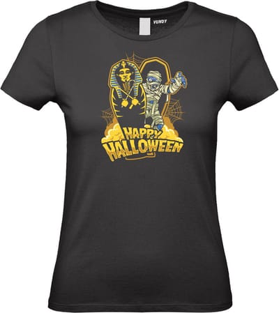 Dames t-shirt Halloween Mummy | Halloween kostuum kind dames heren | verkleedkleren meisje jongen | Zwart | maat XS