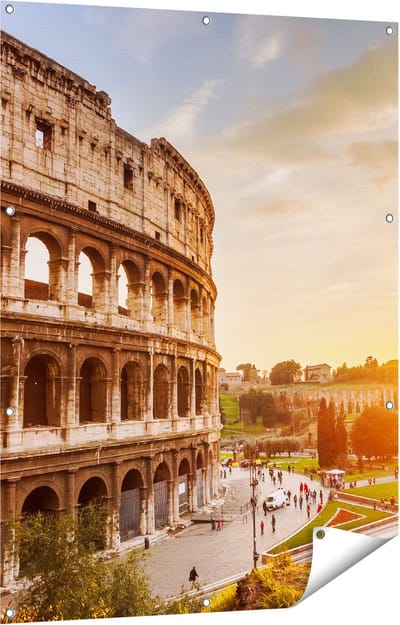 Gards Tuinposter Colosseum bij Zonsondergang in Ital�e - 90x120 cm - Tuindoek - Tuindecoratie - Wanddecoratie buiten - Tuinschilderij