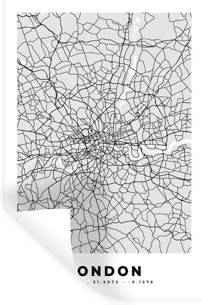Muurstickers - Sticker Folie - Londen - Stadskaart - Plattegrond - Zwart Wit - Kaart - 20x30 cm - Plakfolie - Muurstickers Kinderkamer - Zelfklevend Behang - Zelfklevend behangpapier - Stickerfolie
