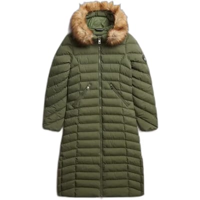 Superdry - Fuji Lange Jas Met Bontkap - Dames - Gewatteerde jassen