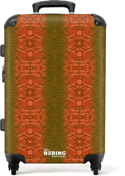 NoBoringSuitcases.com - Grote koffer - Koraalrood slangenhuid met symmetrische schubstructuur - Reiskoffer met 4 wielen - Trolley op wieltjes - Rolkoffer groot - 72 liter - Ruimbagage valies 20kg - Valiezen voor volwassenen