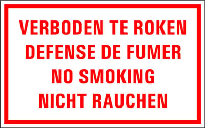 Verboden te roken tekstbord - kunststof - viertalig 400 x 250 mm