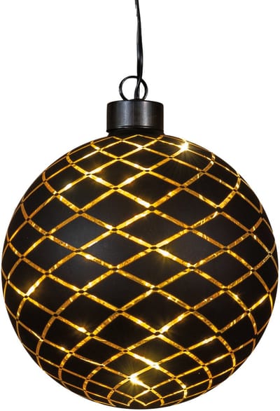 Anna's Collection Verlichte kerstbal - goud - D12 cm - Diamant patroon - 10 LED lampjes - warm-wit - hangende kerstbal - hangdecoratie