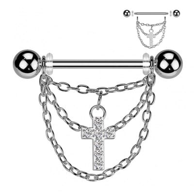 Piercing PVD ketting met kruis hanger 1.6x16 - zilver - LMPiercings